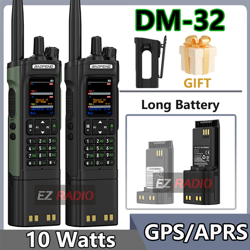 BAOFENG DM-32 DM32 batería extendida 10W DMR Ham Radio bidireccional GPS frecuencia de escritura a juego posicionamiento por satélite USB C Clip para cinturón