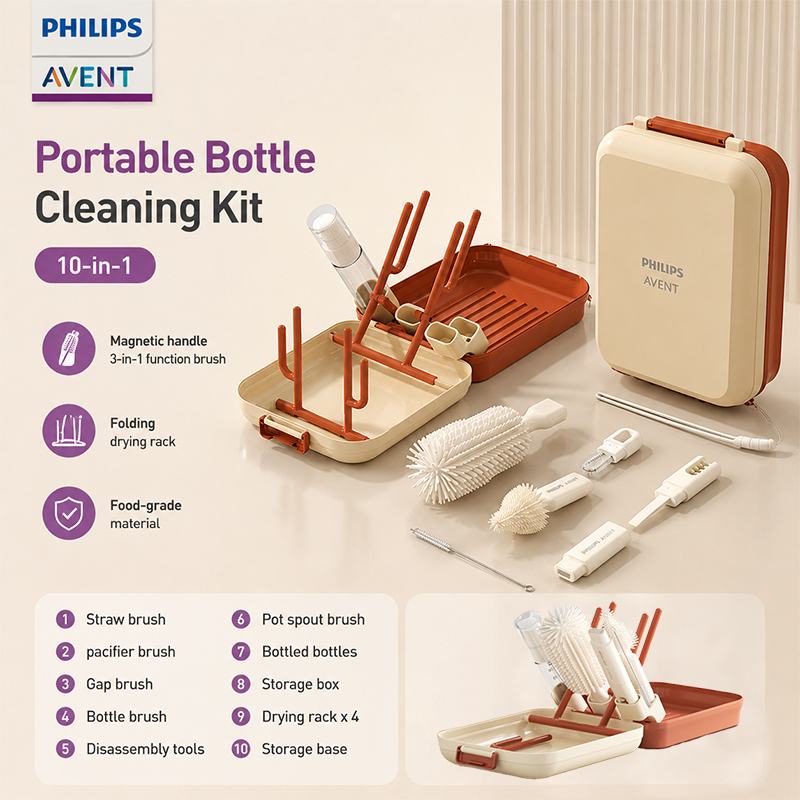 Conjunto de Escovas para Limpeza de Mamadeiras Avent W67 com 10 Escovas de Silicone com Sucção Magnética para Lavar e Drenar sem Danificar a Mamadeira