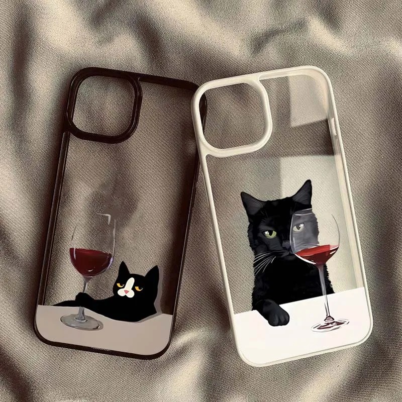 Coque de téléphone pour iPhone 16 15 14 13 12 11 Pro MAX X XS XR Max 7 8 Plus SE 2020 2022, chat mignon, gobelet, boisson, Couple, antichoc