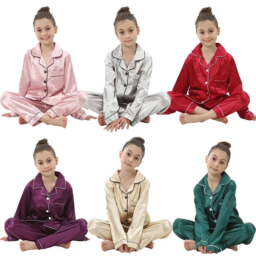 Jongens Meisjes Satijn Zijden Pyjama Sets voor Kinderen Peuter 2 tot 3 4 5 6 7 8 9 10 11 12 13 14 Jaar Lange/korte mouwen Roze Rode Pijamas