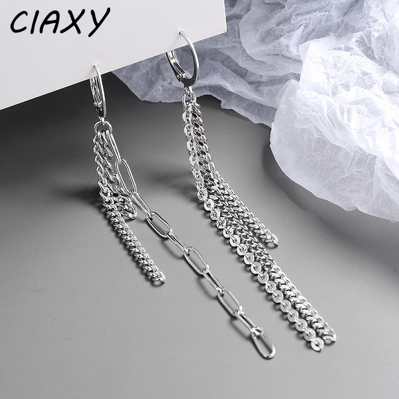 CIAXY เงินสีไม่สมมาตรต่างหูยาวผู้หญิงพู่หูหูหัวเข็มขัดแฟชั่นเครื่องประดับอินเดียของขวัญ