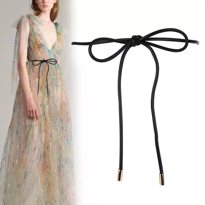 Vrouwen Echt Leer Taille Ketting Dunne Riem Vintage Vrouwelijke Dunne Tailleband touw Jurk Jas Decor Lange Taille Bandjes