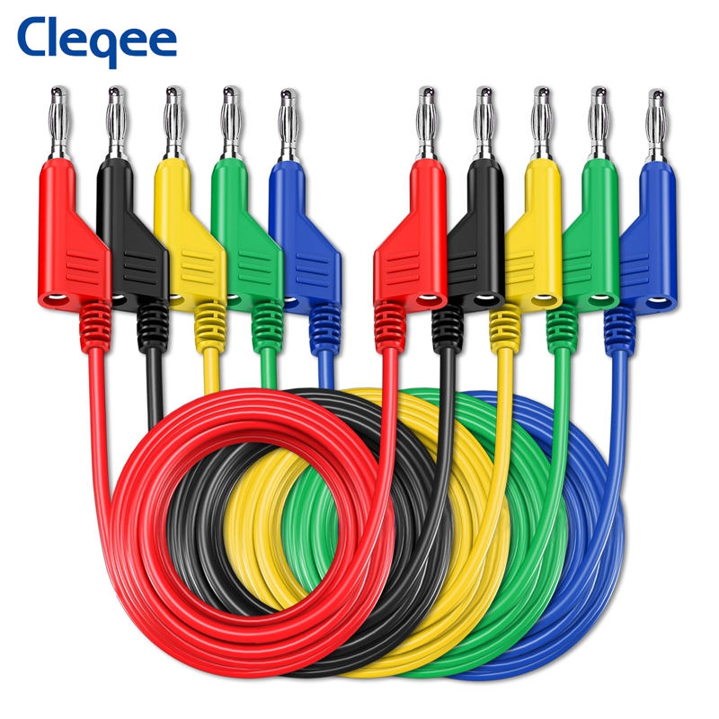 Cleqee P1036 5 sztuk 4mm miedziana wtyczka bananowa do wtyczki bananowej multimetr przewody pomiarowe miękki kabel pcv drut 1000V 15A