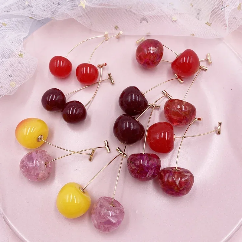 Korea Japan Zoete Heldere Hars Rode Kersen Oorbellen Goudkleurige Legering Gescheiden Drop Dangle Oorbellen voor Vrouwen Meisjes Feestsieraden