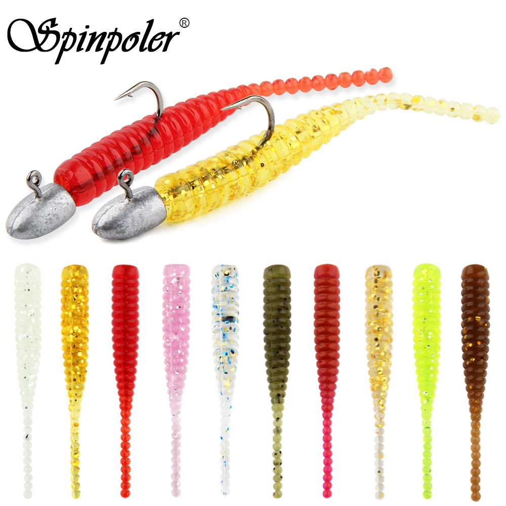 Spinpoler Mini Micro Coda Esca Morbida Richiamo di Pesca Verme di Silicone 4 cm Ajing Jerking Nuoto Minnow Per Spigola Ghiaccio Pesce di Roccia 100 pz