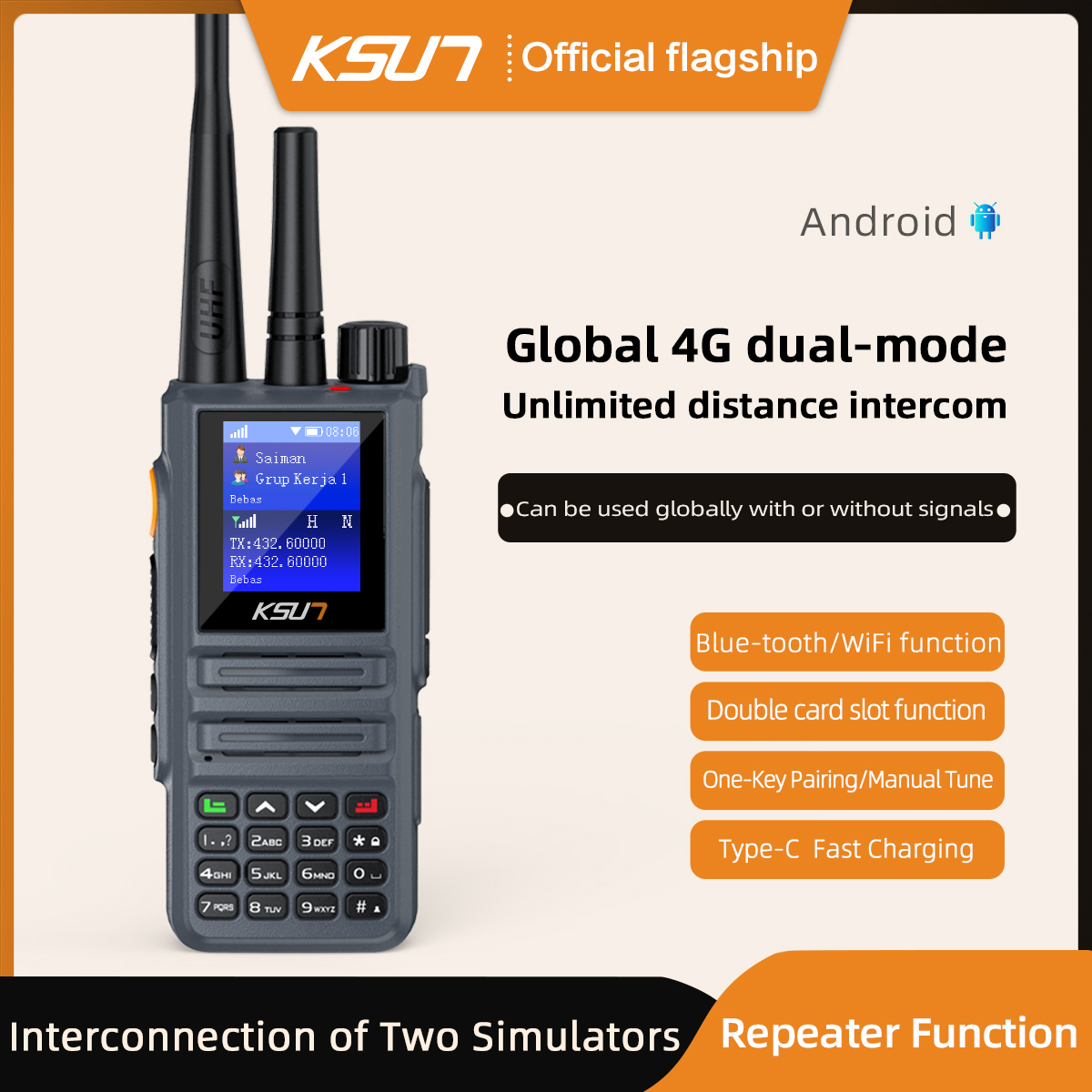 Ksut Poc長距離トランシーバー、4g、アナログ、uhf、2モードラジオ、zello Real-poc、グローバルアプリと互換性があります