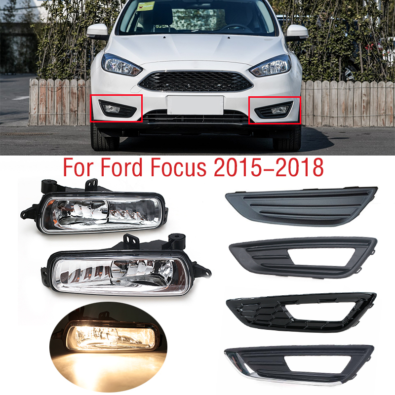 Feu antibrouillard pour Ford Focus MK3 2015 2016 2017 2018, phare antibrouillard DRL, couvercle de lampe de conduite diurne, cadre de capot, Grille