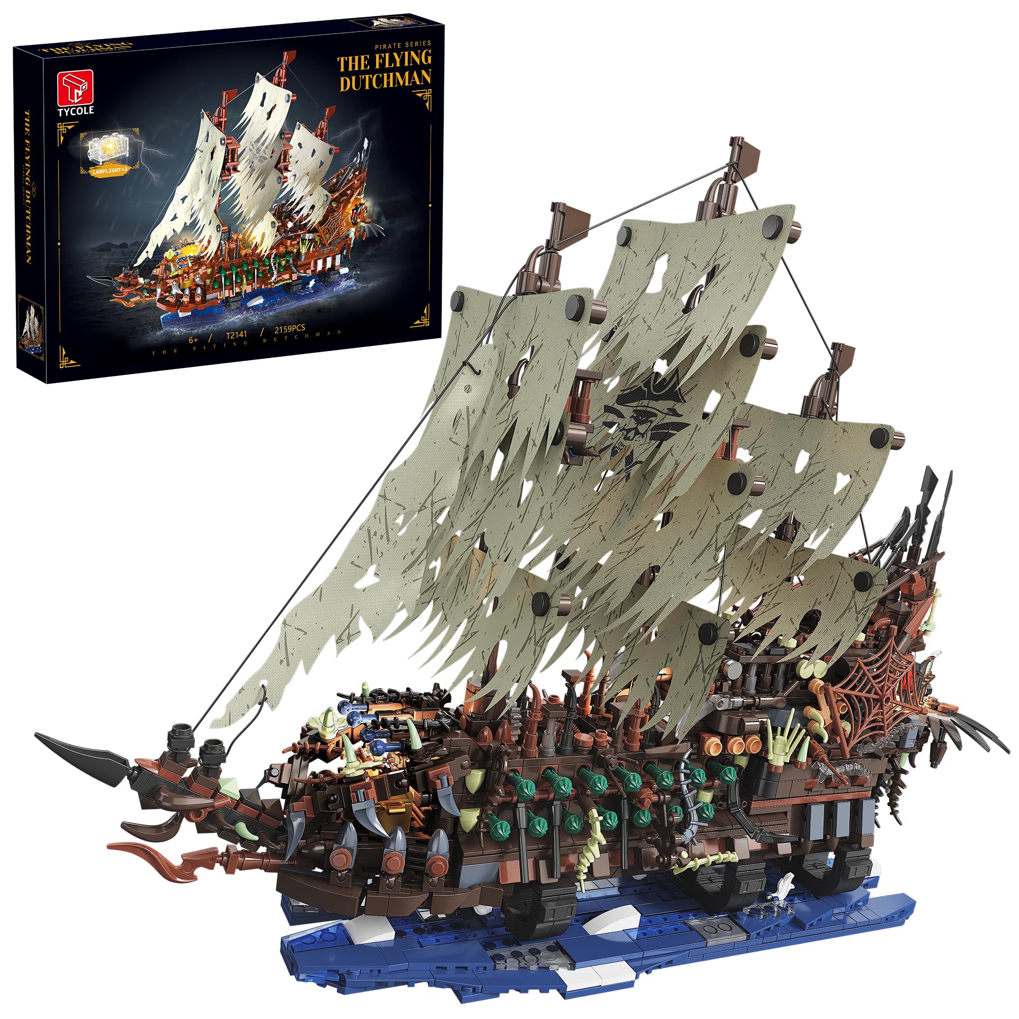 2159 pçs kits de construção de navio pirata com luzes moc voando holandês modelo brinquedos barco navio fantasma blocos de construção conjuntos adultos presentes