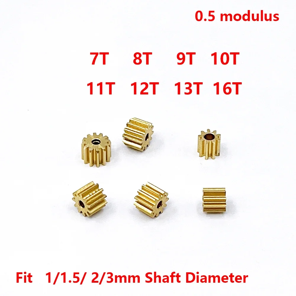 5 buah/lot 0.5 Modulus 7T 8T 9T 10T 11T 12T 13T 16T gigi tembaga logam untuk poros roda gigi spindel cocok 1mm 1.5mm 2mm 2.3mm