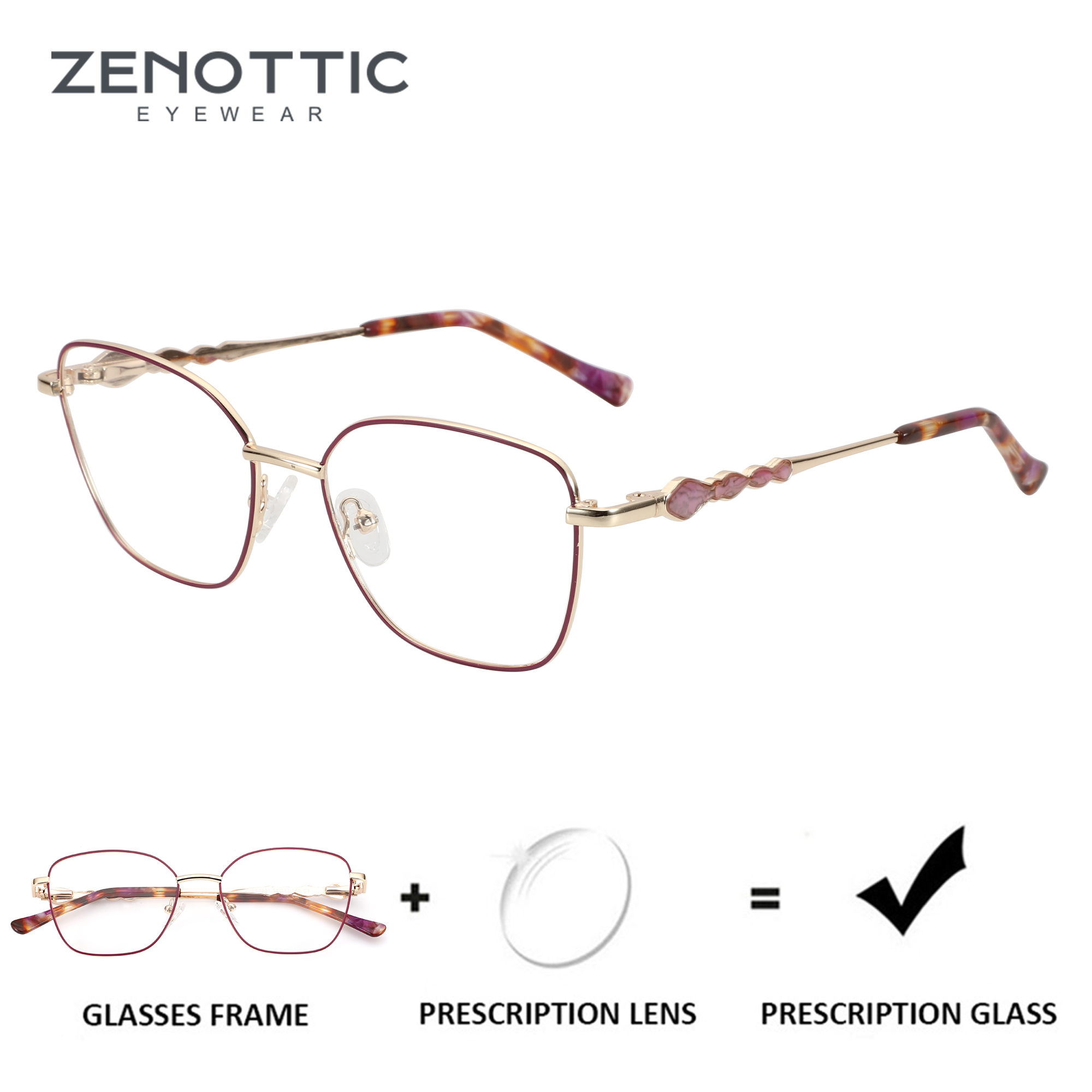 ZENOTTIC (S Size) New Arrivals Butterfly Prescription Glasses High-quality Metal Woman Square Optical Eyeglasses
