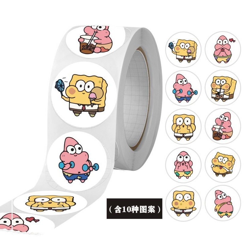 Nuovo 500 Patch/roll 25MM SpongeBob Squarepants regalo Bonus Sticker Roll Stick Hand Account Sealing Sticker