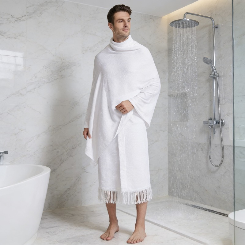 Terno de toalha de peregrinação de cor sólida para Hajj e Umrah Oriente Médio Árabe Masculino Ihram Conjunto de duas peças