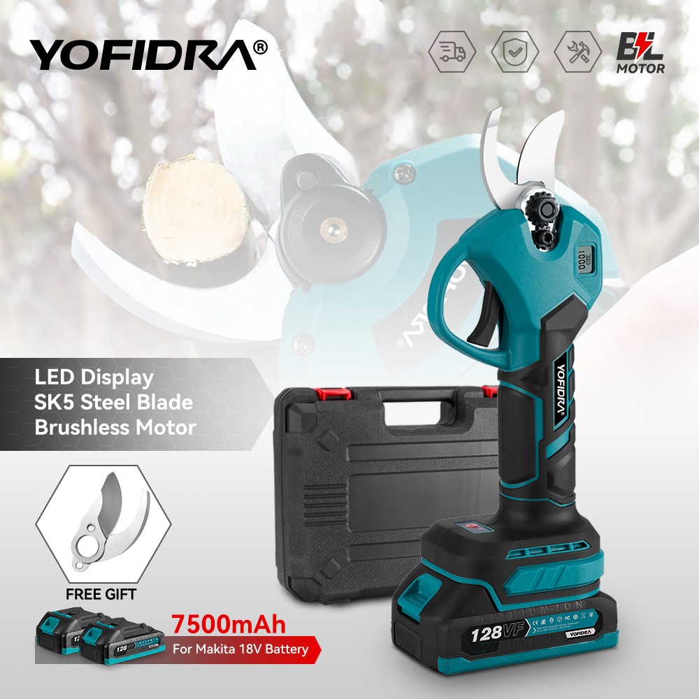 YOFIDRA 30 MM Borstelloze Scheren Schaar 2 Versnellingen Draadloze Tuin Fruit Boomtak Snoeien Power Tools Voor BL1850B 18 V Batterij