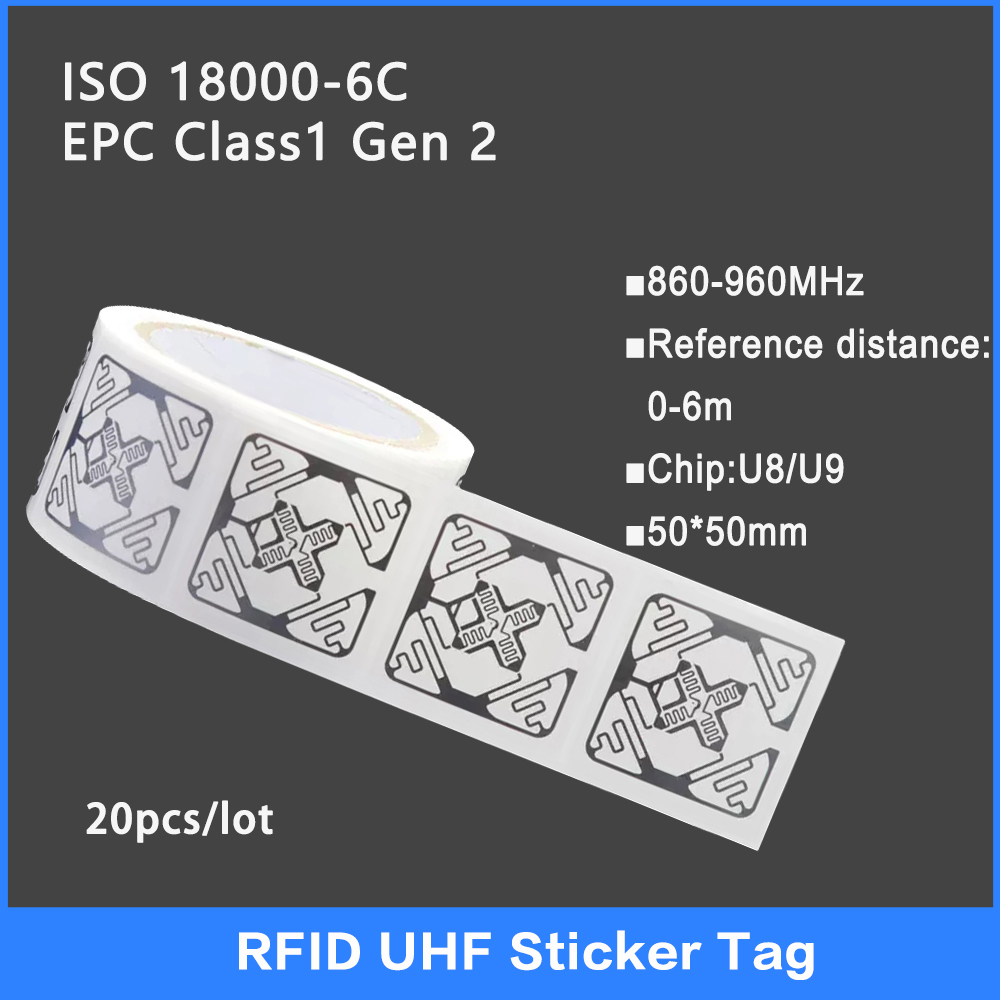 20 шт. UHF RFID-метка с мокрой инкрустацией 18000-6C 860-960 МГц RFID-наклейка UHF U8/U9 чип электронная этикетка 915 МГц высокое качество