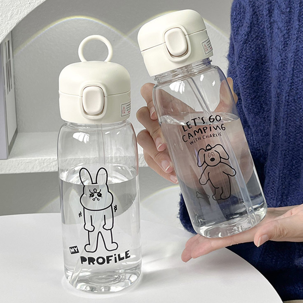 520-600ml transparente criativo impresso garrafa de água de plástico saltando palha esportes copo viagem ao ar livre garrafa de água portátil regal