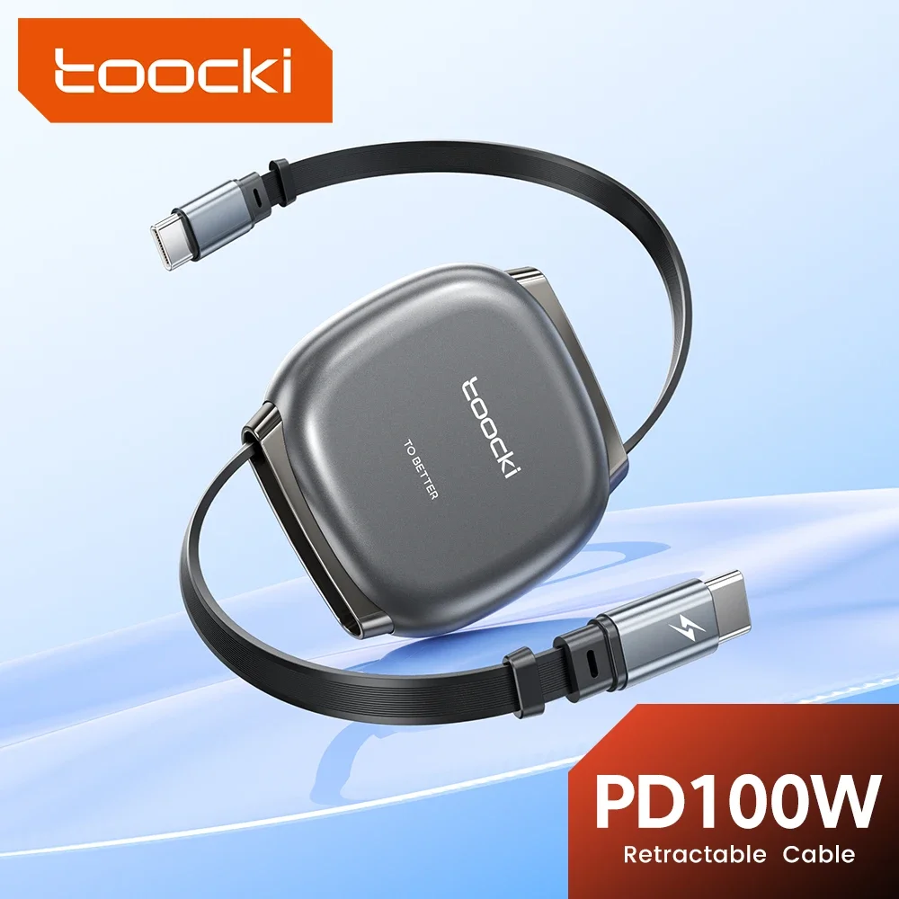 Toocki 100W Type C Retractable Cable For iphone 16 15 Pro Max Samsung Fast Charger Cable Mini Size 480Mbps Data Cable