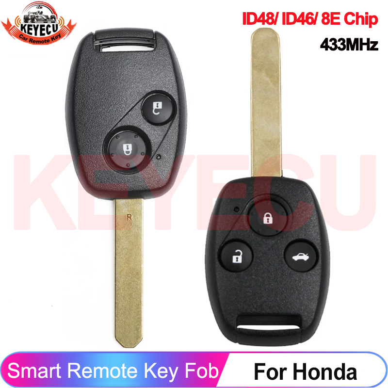 KEYECU 2 / 3 Buttons 433MHz ID48 ID46 8E Chip For Honda Accord 2003 2004 2005 CR-V 2005 2006 Civic Remote Car Key Fob