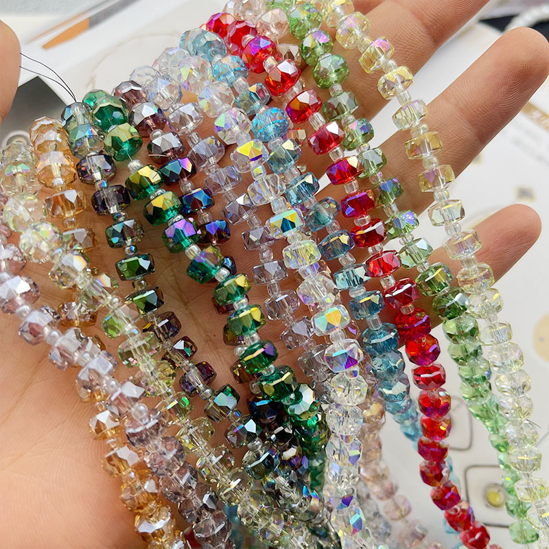 30Pcs Wheel Shape Austrian Crystal Glass Beads Flat Round 8x6mm Glass Loose Beads For Jewelry Making Bracelets Accessories DIY