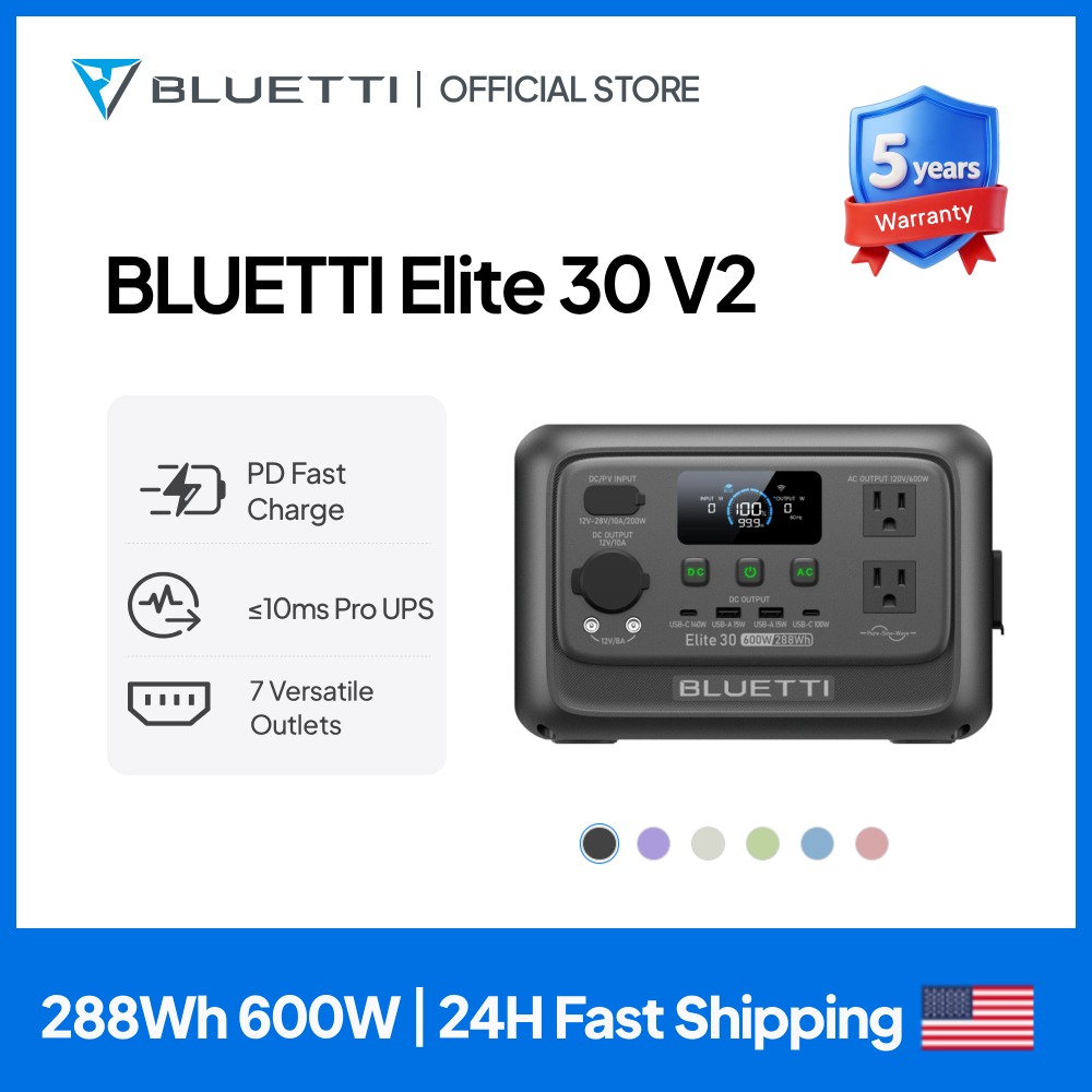 【Odnowiona】Przenośna stacja zasilania BLUETTI Elite 30 V2 288Wh 600W Peak, generator solarny o dużej pojemności do użytku na kempingu, w domu i w sytuacjach awaryjnych