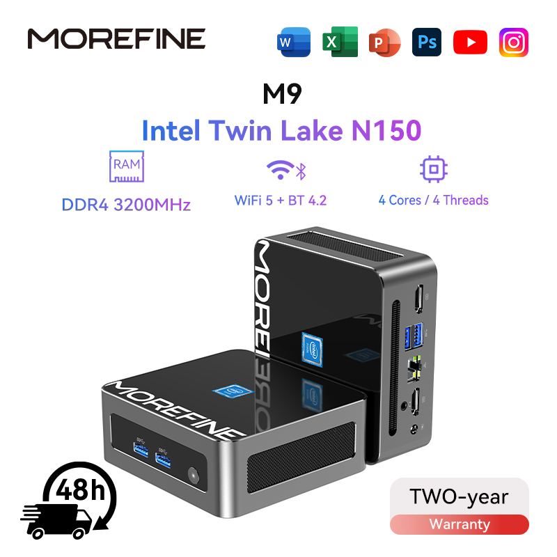 MOREFINE 2025 M9 N150 Mini PC portátil para juegos ordenador de escritorio Minipc Dual LAN 2,5G/1G WiFi 6 BT5.2 DDR4 NVME SSD Windows 11