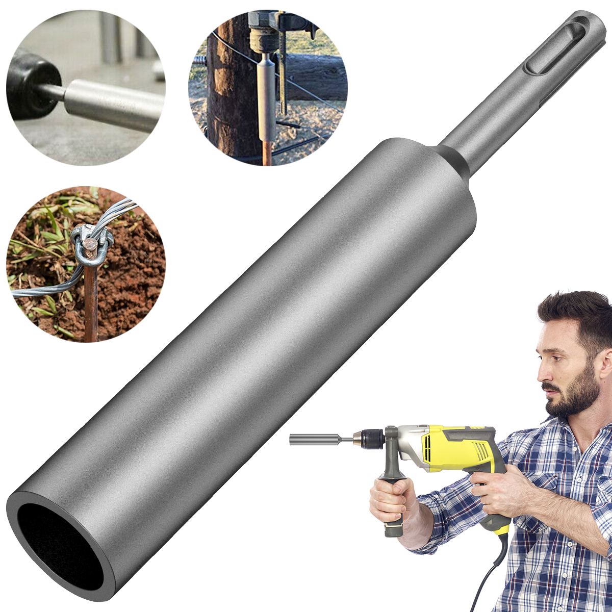 SDS Plus Ground Rod Driver ทนทาน 17 มม.Earth Stake Grounding Rod เหล็กชุบแข็งสําหรับ SDS Plus สว่านโรตารี่เครื่องมือ