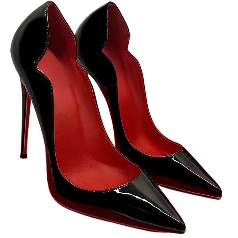 Escarpins noirs en cuir verni à bout peu profond, talons aiguilles pour femmes, nouvelle collection sexy et professionnelle, grandes tailles