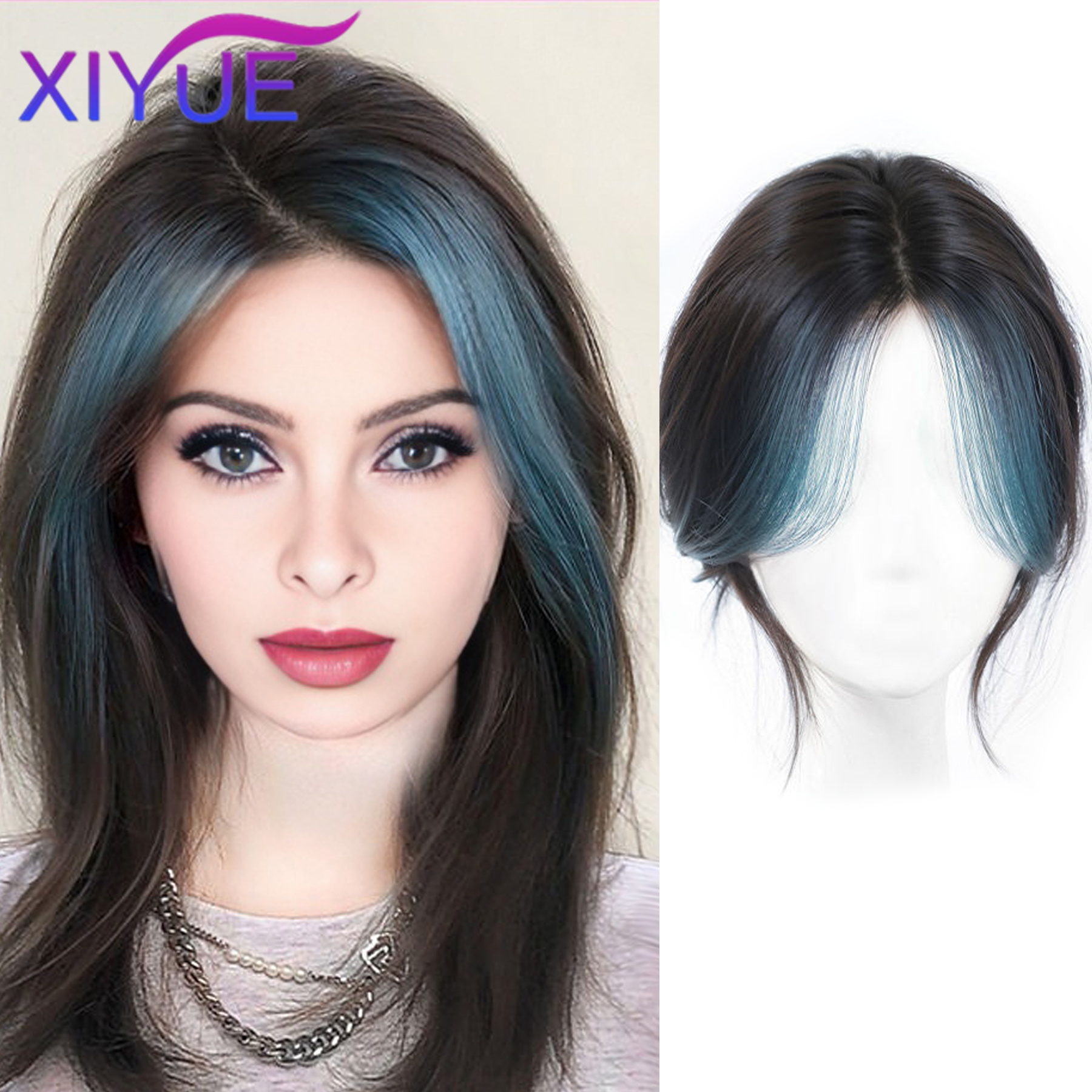 XIYUE-Peluca de cabello sintético resaltado, flequillo rosa púrpura, parte media, flequillo recto que cubre el cabello blanco, postizo con cierre