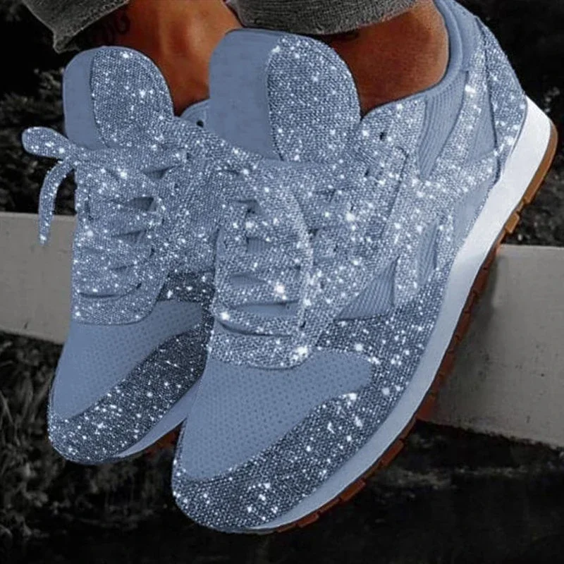 Sepatu Sneakers Wanita Terbaru 2025, Kasual, Bling, Vulkanisir, Berbahan Mesh, Tali, Platform, Ukuran Besar, Fashion, Outdoor