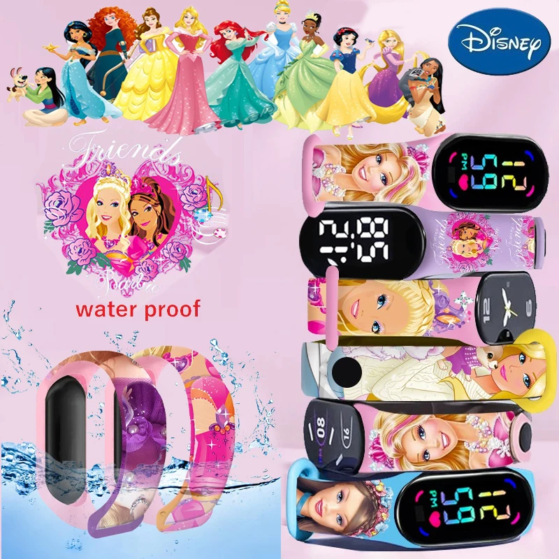 Disney princesa congelada barbie figura crianças relógios digitais dos desenhos animados led toque à prova dwaterproof água eletrônico crianças relógio presentes de aniversário brinquedos