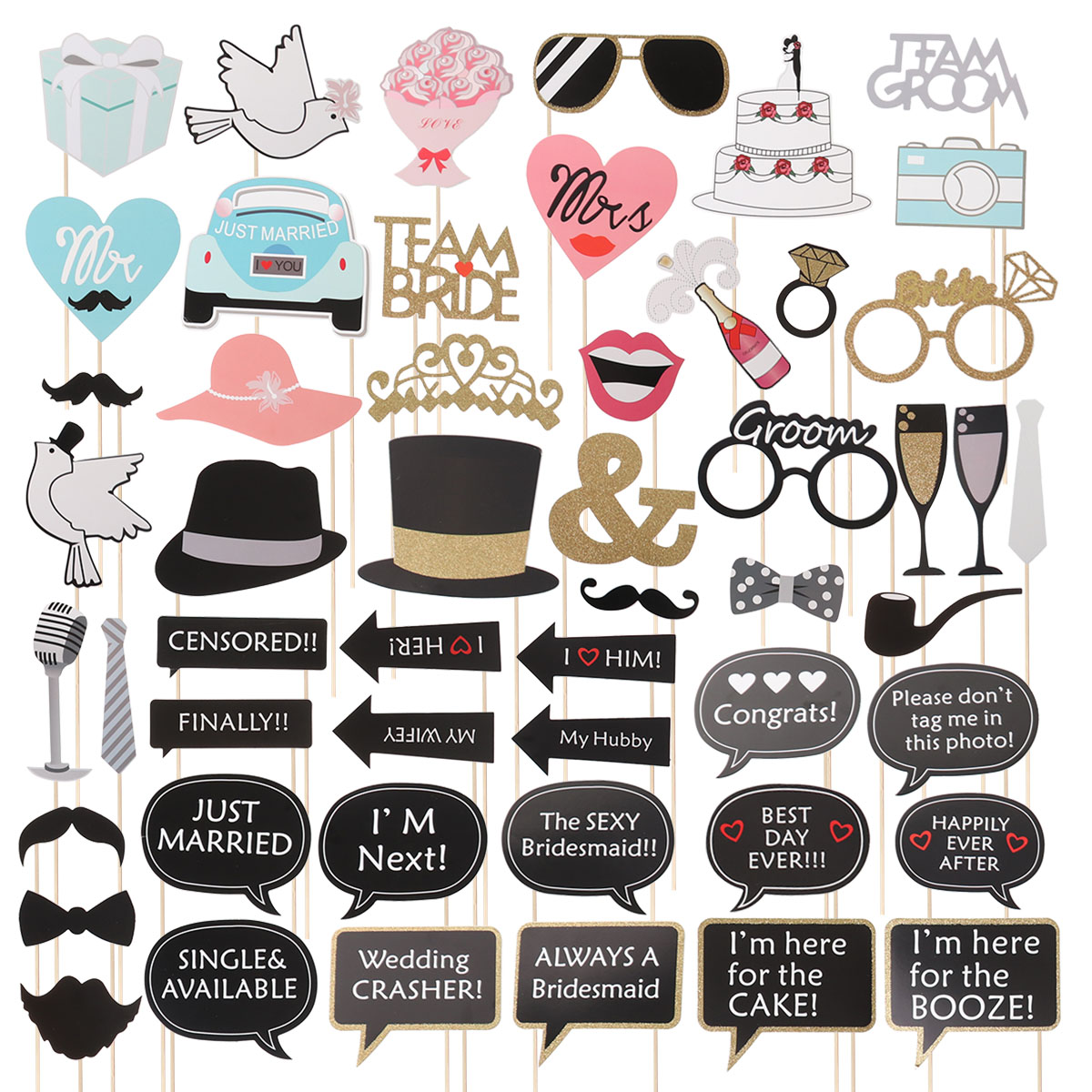 53 Uds. Accesorios para fotomatón de fiesta de boda, decoraciones para Barba, accesorios para fotomatón de cóctel