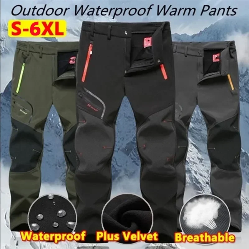 Hombres invierno nuevo cálido senderismo pesca Camping escalada pantalones de gran tamaño 6XL impermeable al aire libre mujeres ciclismo pantalones de lana