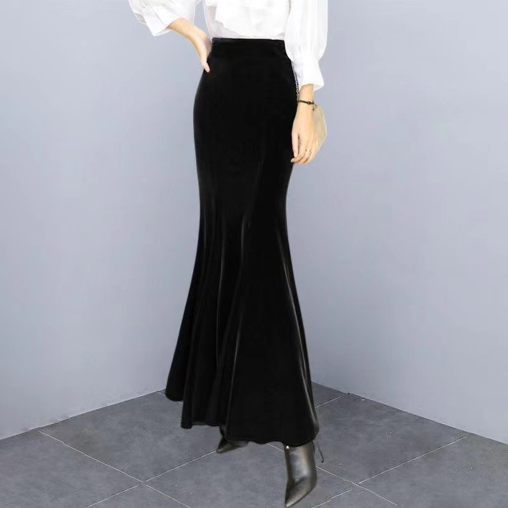 Neue Frauen Samt Rock Mode Schlank Meerjungfrau Rock Einfarbig Hohe Taille Langen Rock Damen Sexy Elegante Rock
