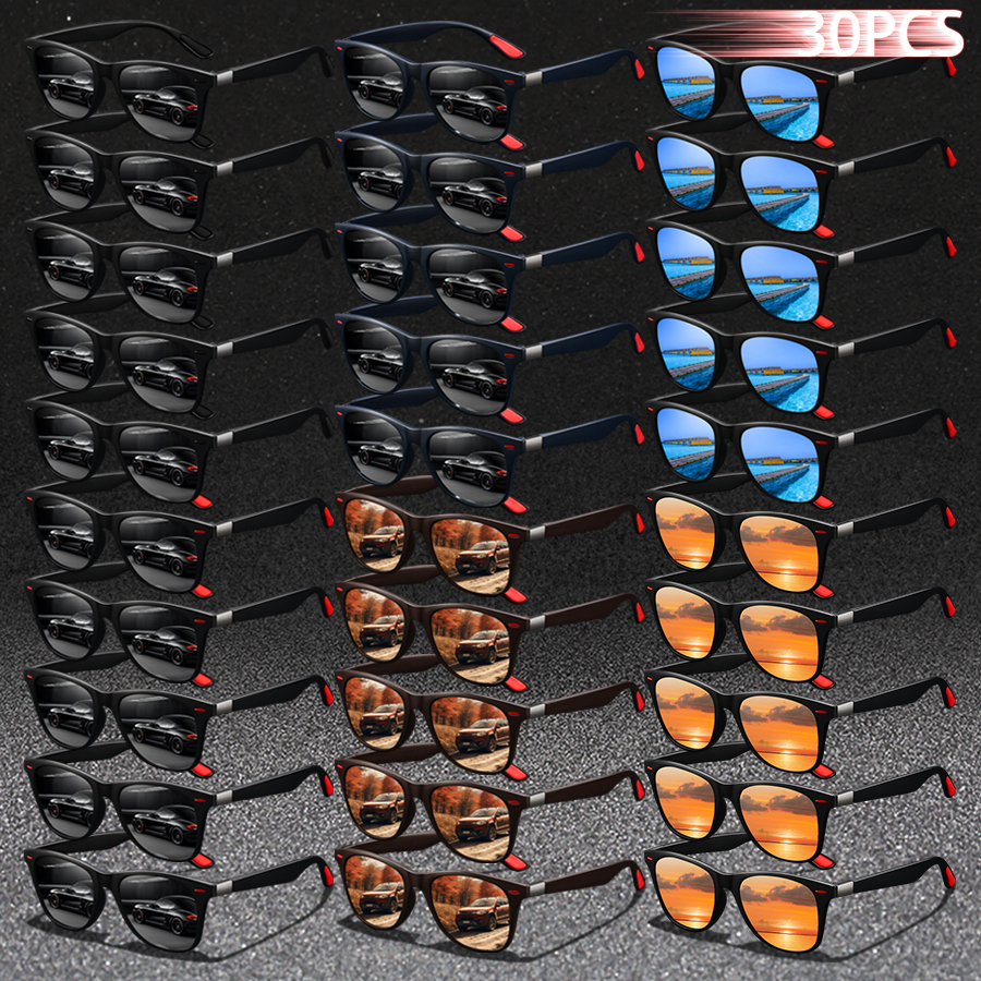 30PCS Gafas de Sol Cuadradas Vintage de Moda Unisex para Conducir y Pescar, Gafas de Sol de Diseñador de Marca de Lujo para Hombre y Mujer