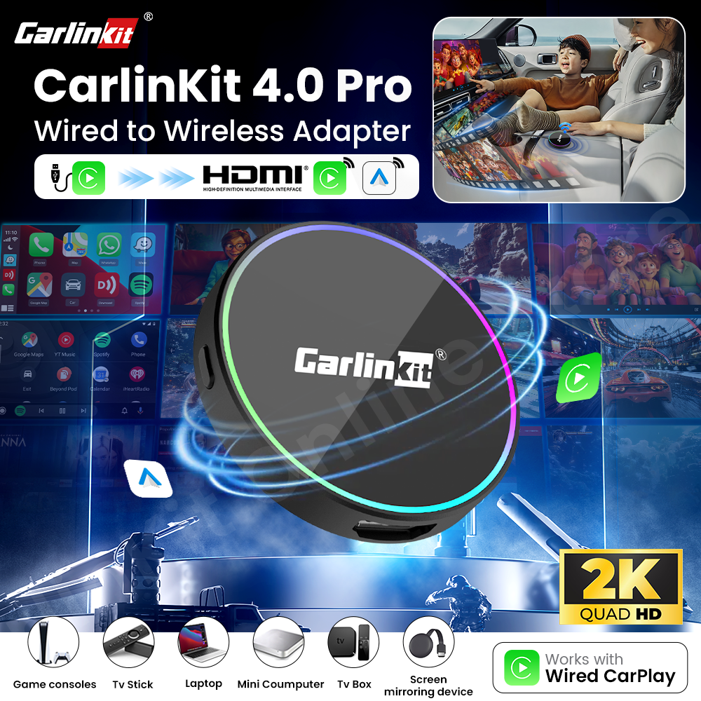 Беспроводной адаптер CarlinKit 4.0 Pro CarPlay для CarPlay и Android Auto с поддержкой HDMI-входа, совместимый с ТВ-приставками, ТВ-боксами, PS4, PS5, Xbox, мини-ПК.
