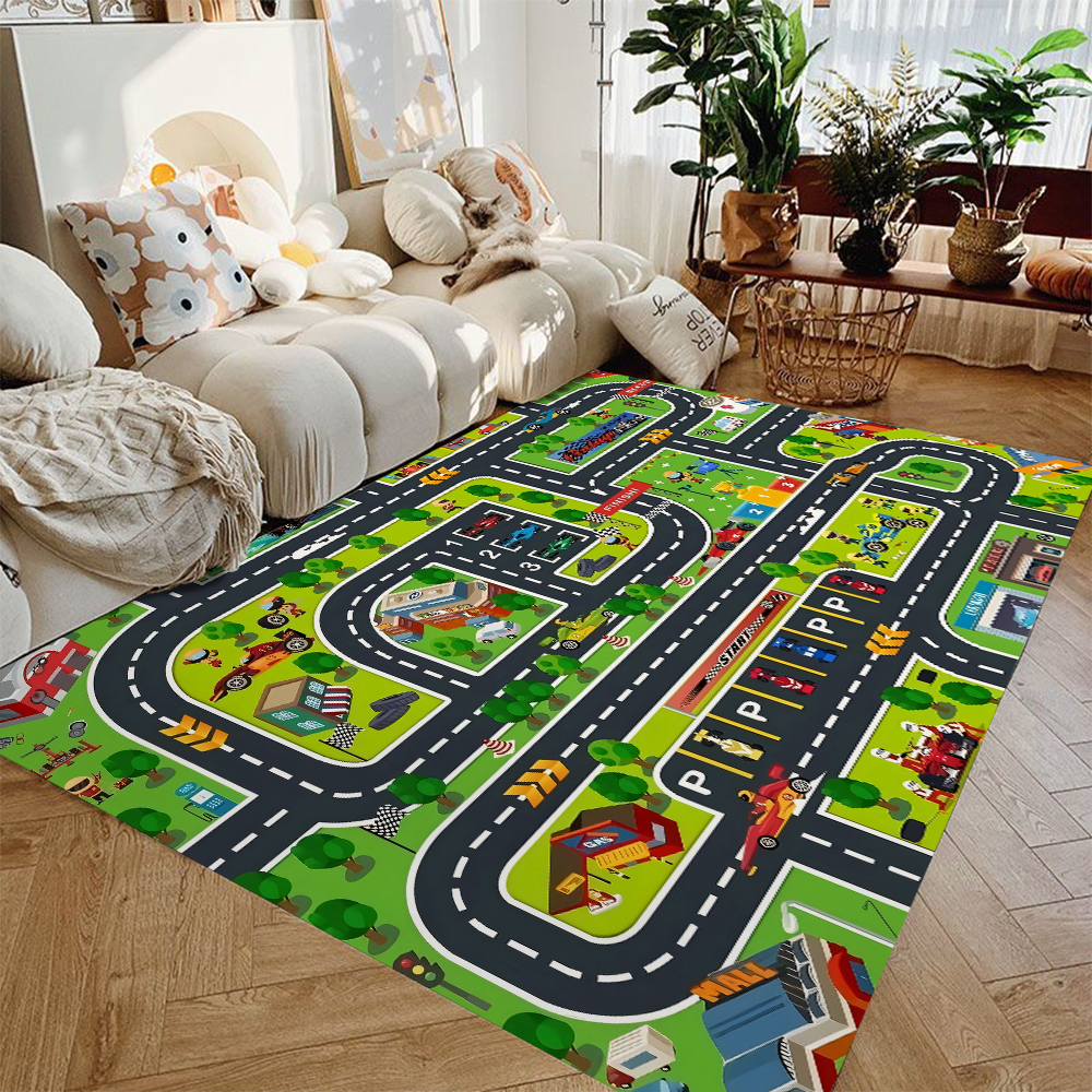 Auto-Spielmatte für Jungen und Mädchen Autobahn-Stadt-Verkehr-Motiv Teppiche für Kinder Spielzeugautos Kinderteppiche für Spielzimmer Rutschfester Kinder-Spielteppich