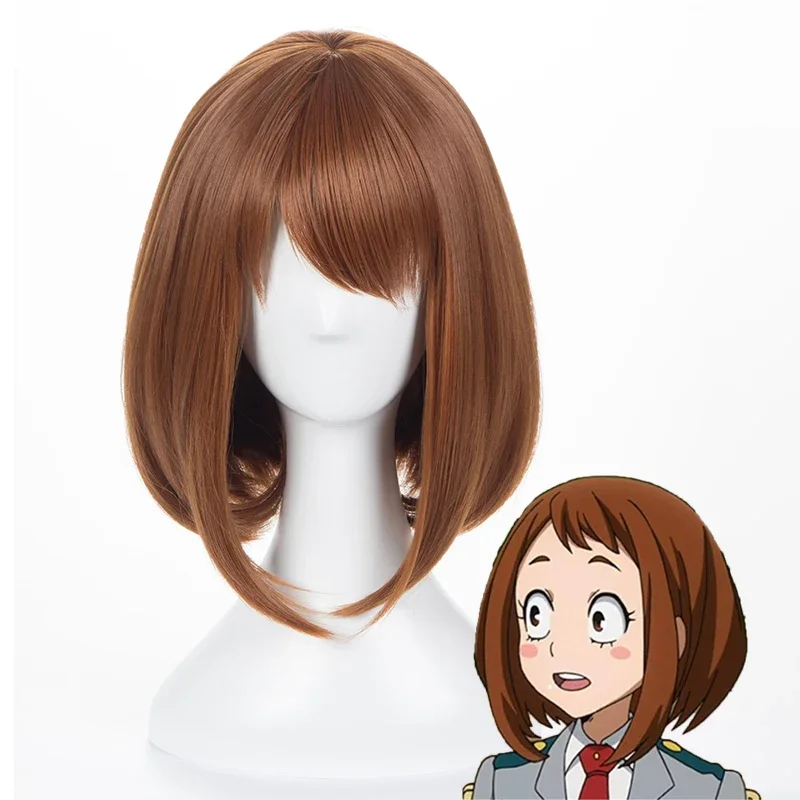 Anime Mijn Hero Academia Ochako Uraraka Synthetische Pruiken Korte Bruine Bob Hittebestendige Cosplay Kostuum Pruik