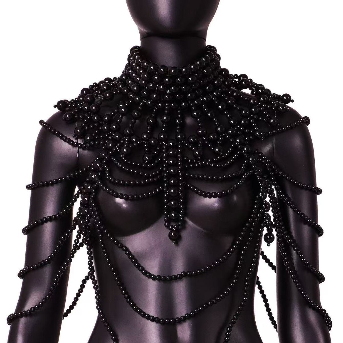 Nuevo estilo europeo y americano exagerado retro industria pesada cadena de cuerpo sexy de perlas multicapa con cuentas a mano