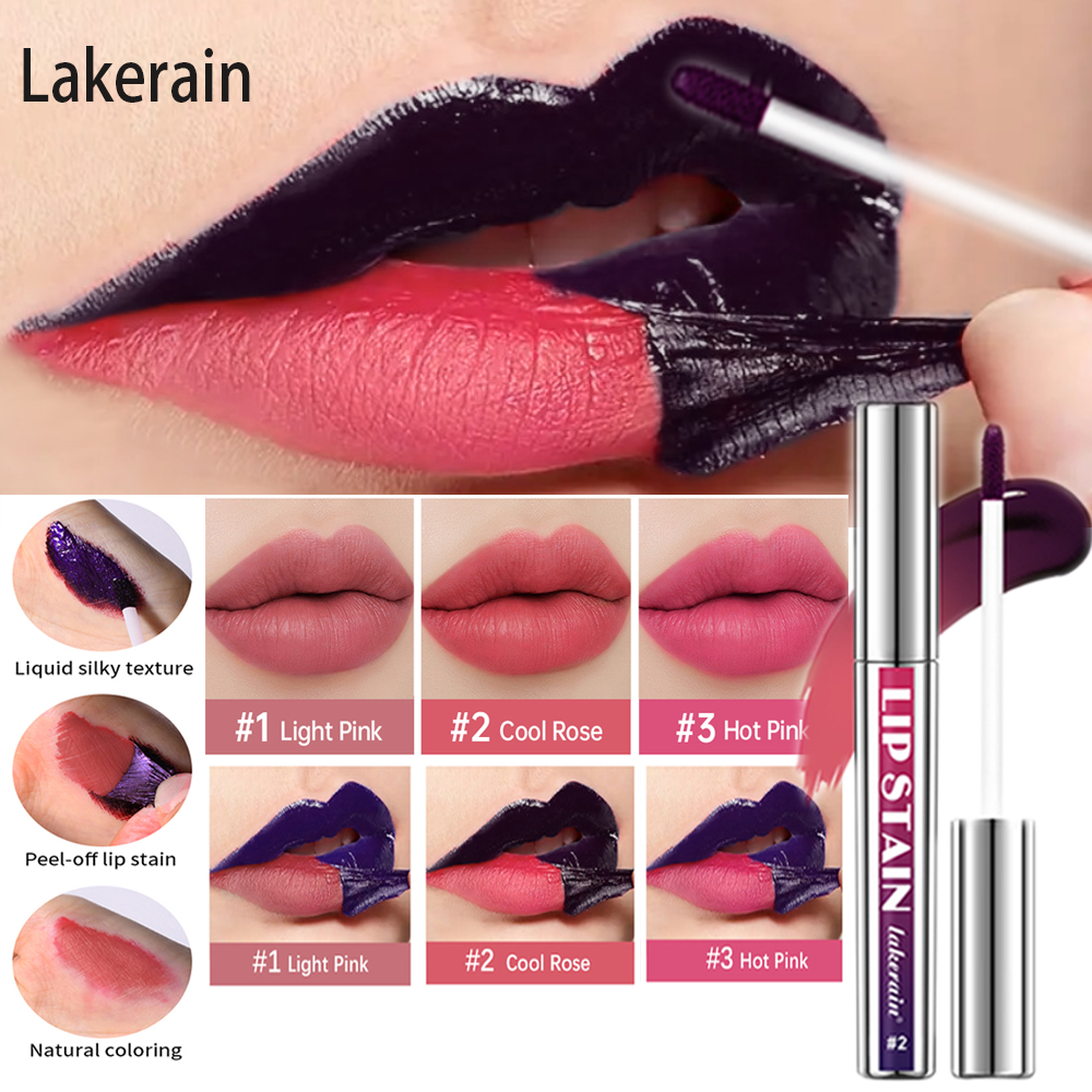 Lip Stain Blading Peel Off and Reveal Kit Langlebiges 3-teiliges Rose Waterproof Pink Lip Tint Transfer Proof Natural Lip Stain Kit