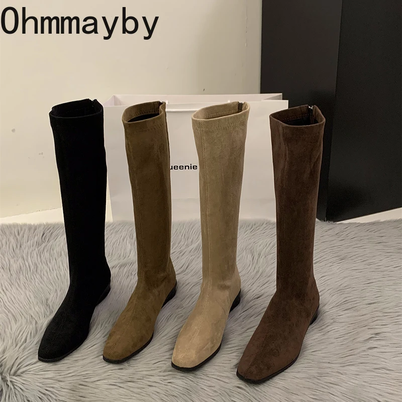 Designer vintage feminino joelho botas altas moda quadrado sapatos de salto baixo conciso fino longo botas de mujer