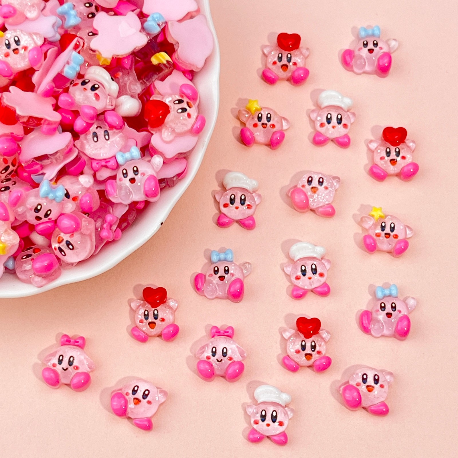 20Pcs Resin Mini game character Kirby Nail charm Art Flatback acrylic Figurines DIY Miniatures Decor Craft
