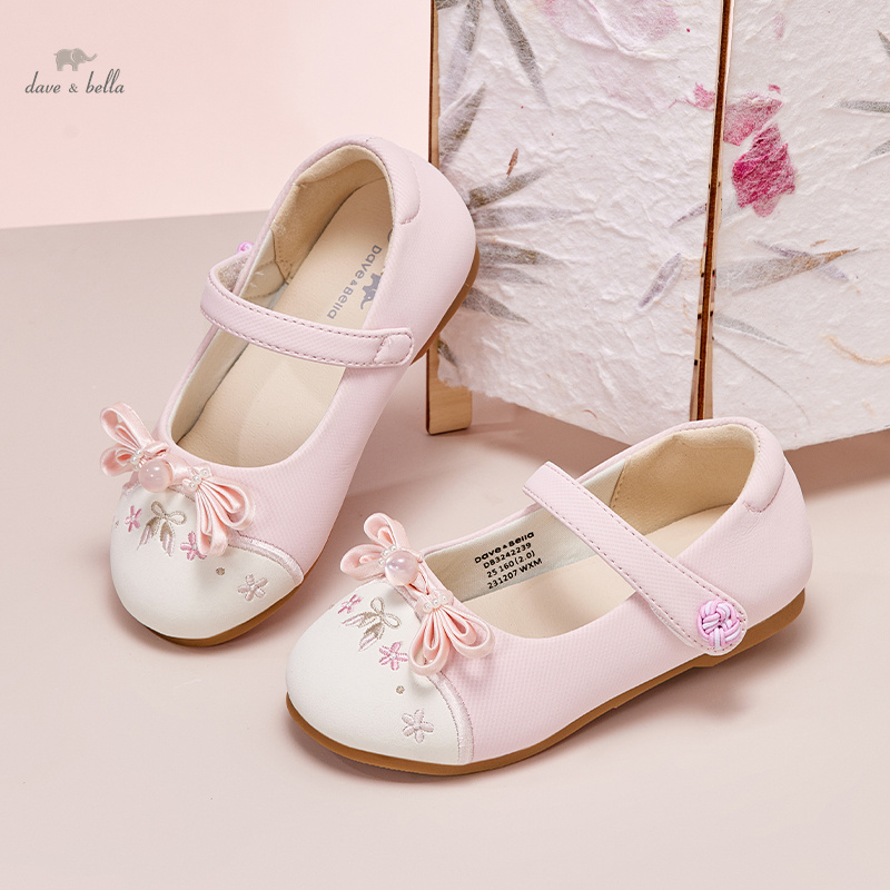 Dave Bella Kinder Leder Schuh Mode Blume Mädchen flache Schuhe rosa lässig Frühling Herbst Kinder Prinzessin Schuhe db3242239