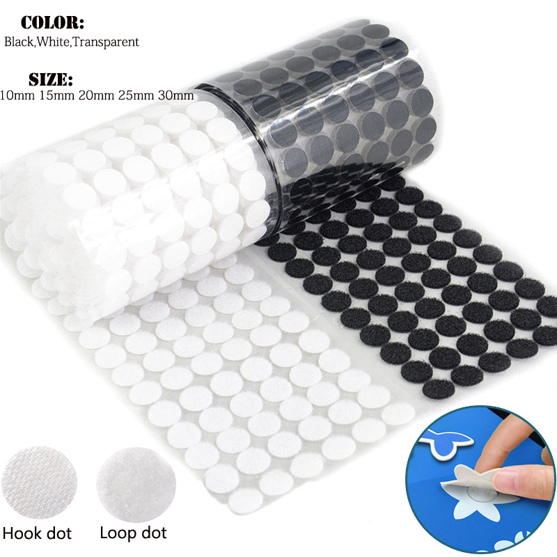 Autocollant à points ruban de fixation auto-adhésif points 10/15/20/25/30mm colle forte autocollant disque blanc noir rond Coinn crochet boucle bande