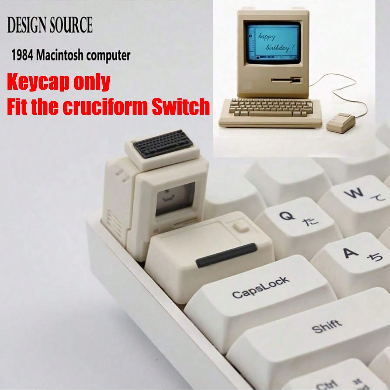 Retro Mini Macintosh Keycaps MK - Placas frontais brilhantes personalizadas MX Cross Double-Shot ABS Caps ​
