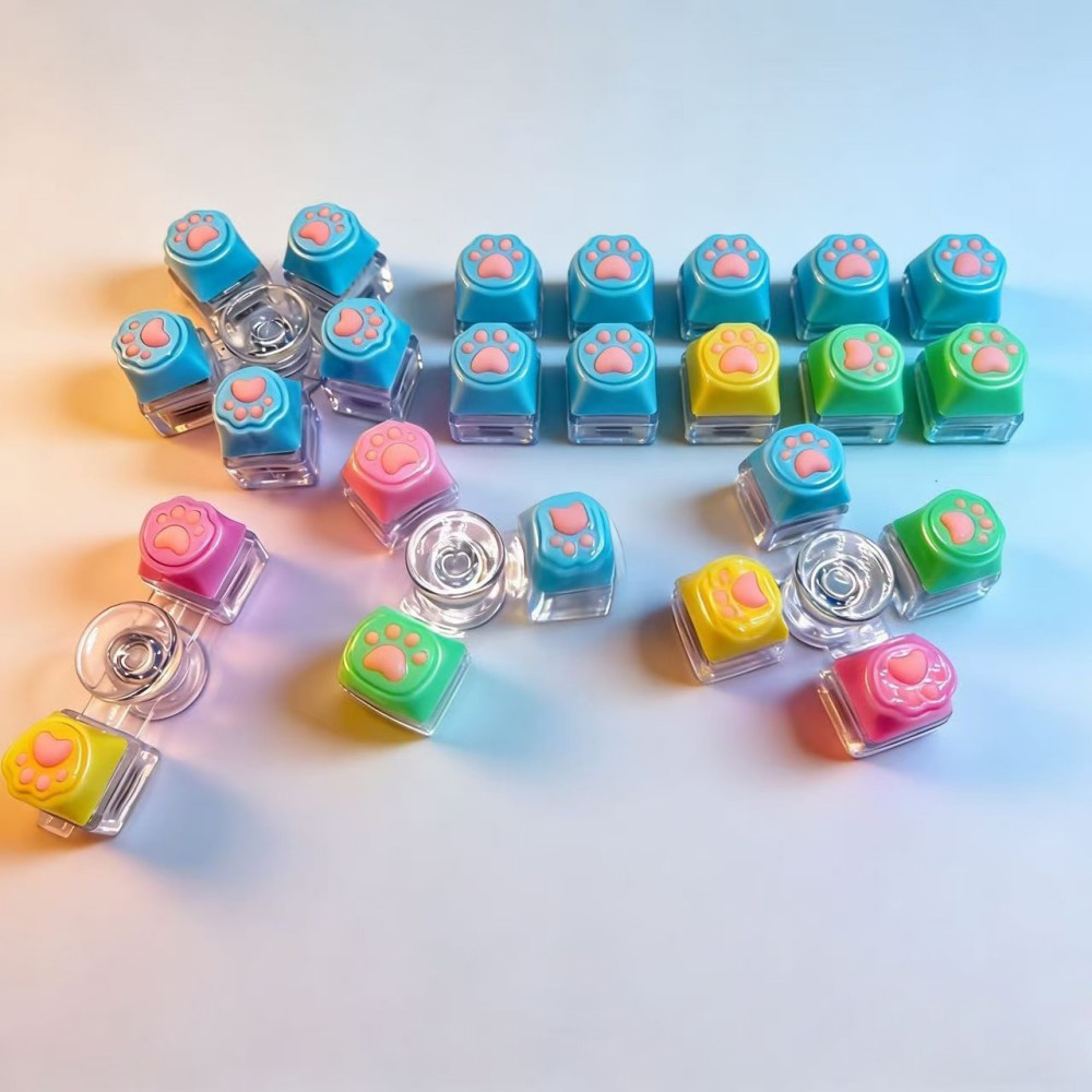 Chaveiro de Teclado Mecânico com Formato de Pata de Gato, Fidget Spinner, Brinquedo Antiestresse, Chaveiro Macio e Fofo para Escritório, Presente para Aliviar a Ansiedade