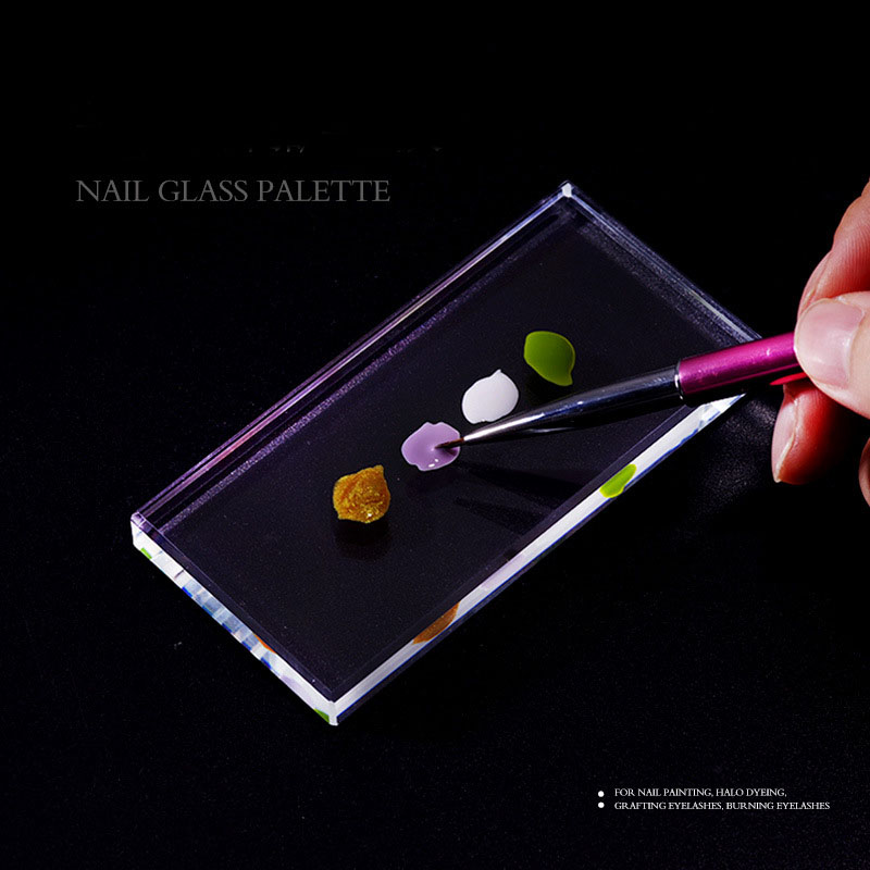 1PC Tavolozza di colori per unghie in vetro per gel Polish Pallet Miscelazione Disegno Piastra di vernice Pad Manicure Nail Art Display che mostra scaffale