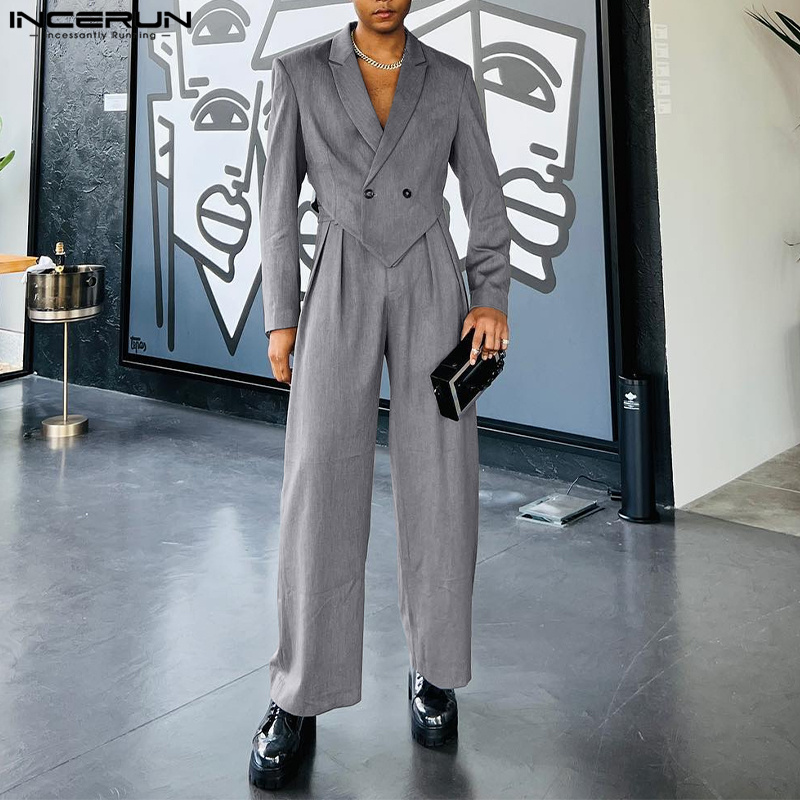 Incerun Männer setzt einfarbige Herbst Revers Langarm unregelmäßigen Blazer & Hosen 2 Stück Streetwear Mode Herren Freizeit anzüge