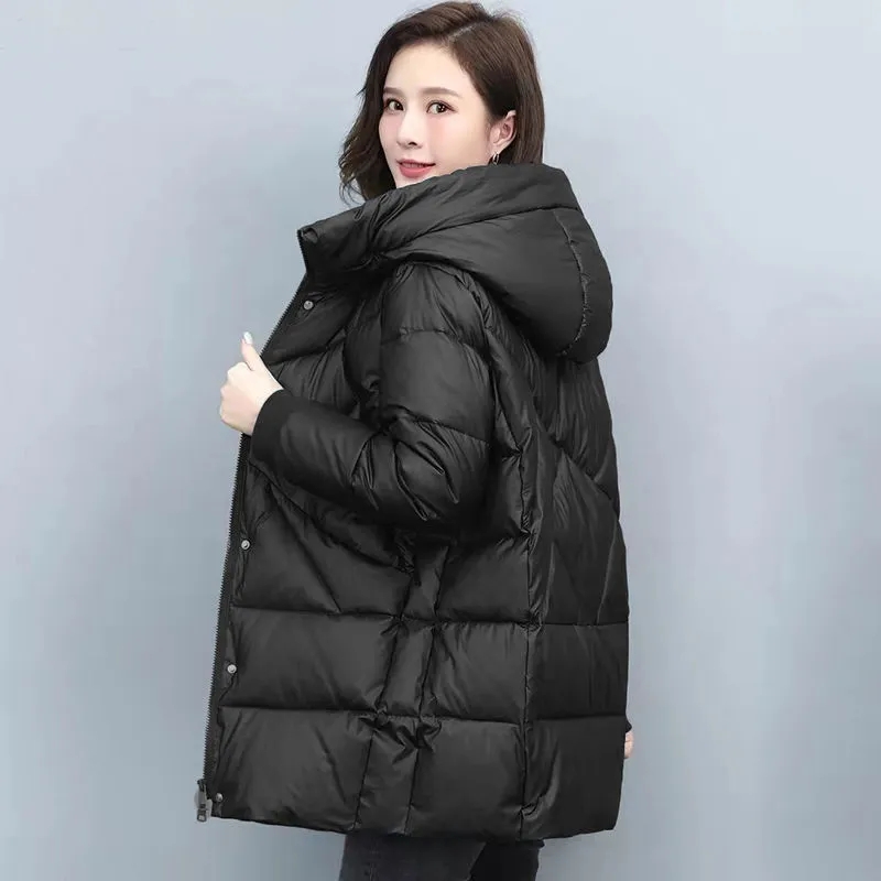 2023 Winter Elegant Mother's Parkas Padded Jacket Thick Down Padded Jacket Vintage Hooded Cotton Coat Women's Mid-Length Jackets