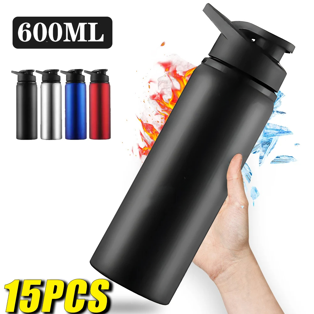 Botella de agua portátil de acero inoxidable para bicicleta, hervidor recto para beber deportes al aire libre, viaje, botella de agua de Metal, 1-15 Uds.