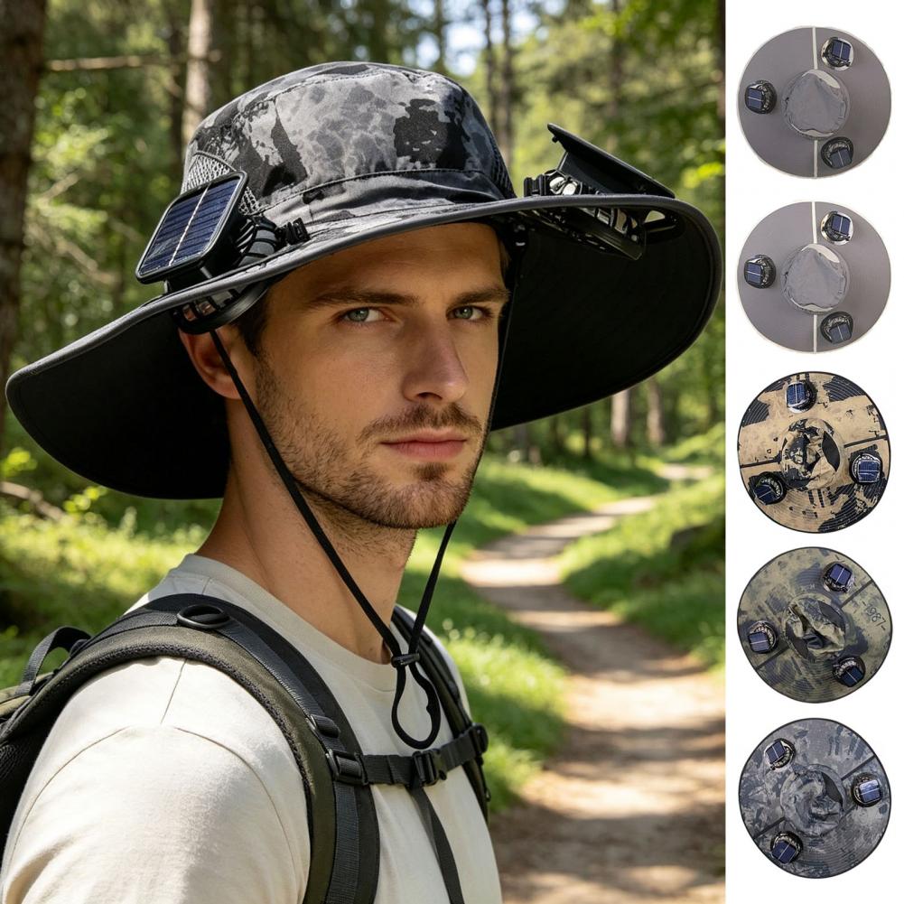 Cappello con Ventola a Doppia Alimentazione, Cappello Solare con Ventola USB per Uomo, Cappello Estivo da Esterno Anti-UV per Alpinismo e Pesca