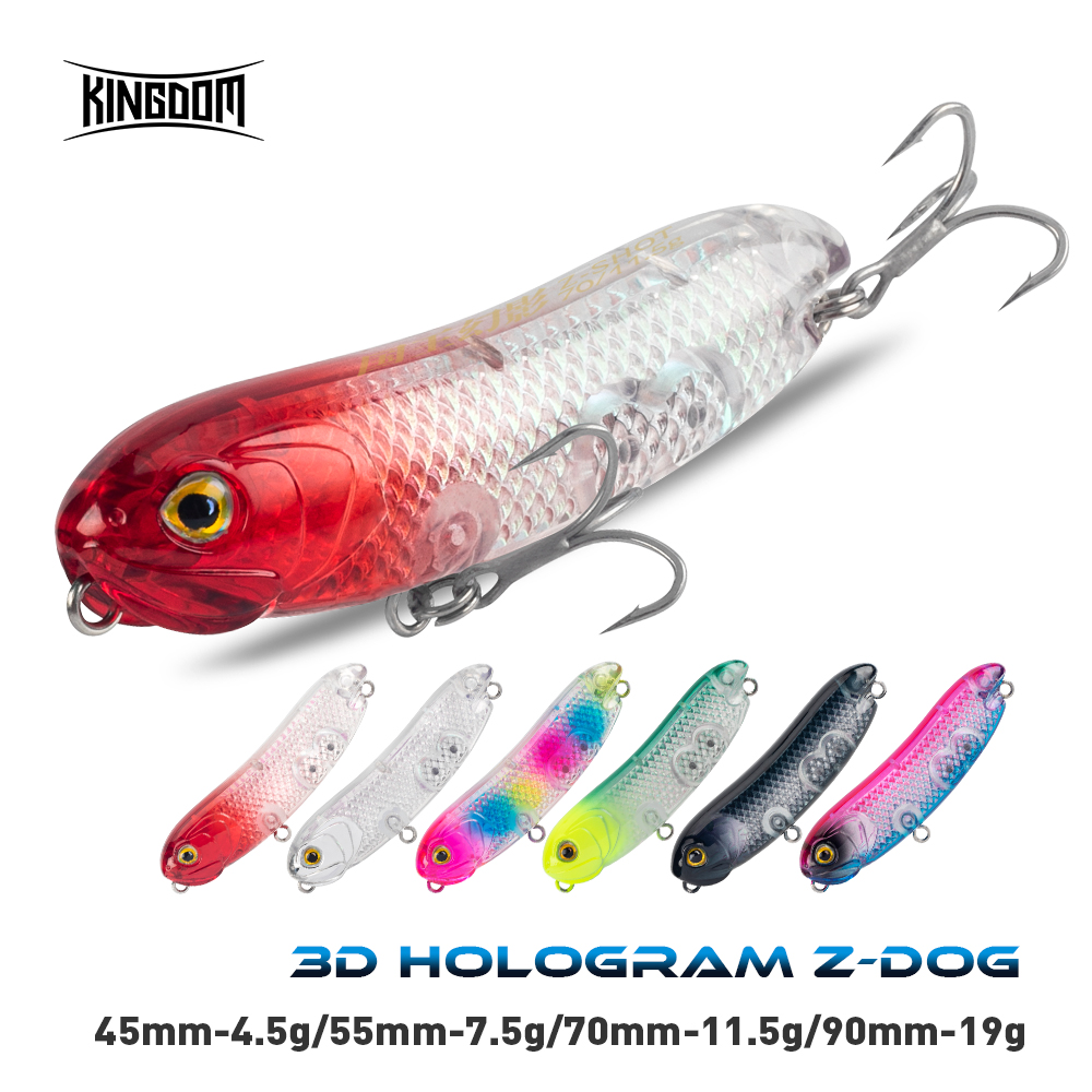 Kingdom 3D Hologram Z-Dog Esche Artificiali Galleggianti Topwater 4.5g 7.5g 11.5g 19g Pencil Minnow Hard Baits per Pesca in Superficie
